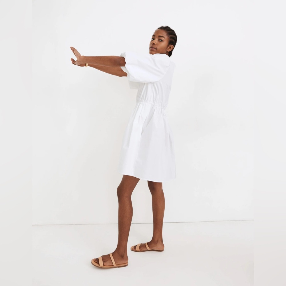 Madewell Poplin Crewneck Bubble-Sleeve Mini Dress |Size 10 | White | 100% Cotton - Picture 2 of 10